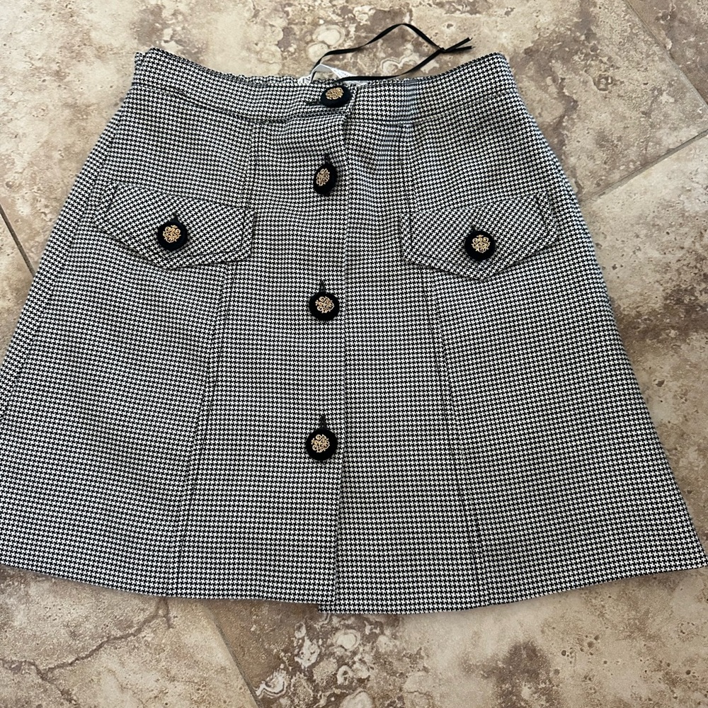 Zara Black and White Checkered A-Line Skirt